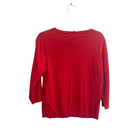 Talbots Sweater Womens Medium Red Dog Graphic Boston Terrier 3/4 Sleeve #6033 - Picture 7 of 12